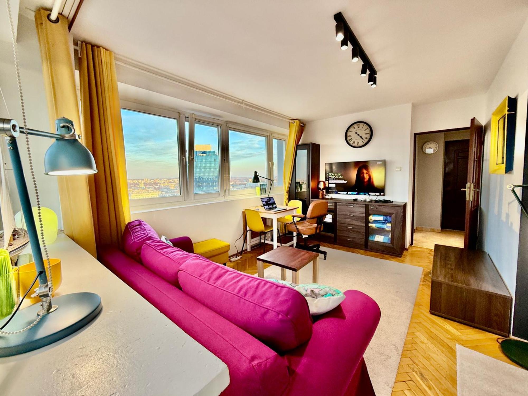 Super Apartment Yellow 2X Metro Fast Wifi 1 Gbs Netflix Panorama Miasta Варшава Екстериор снимка